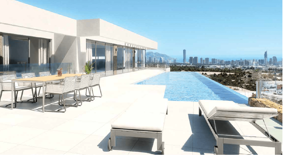 terrace, pool, city view. sea view