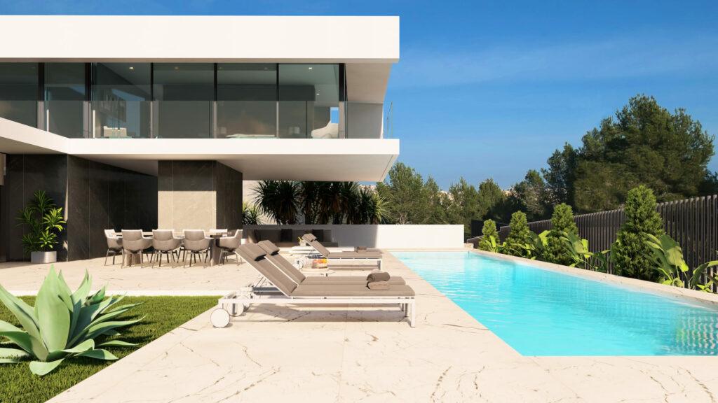 villa, terrace, pool, garden, sea view