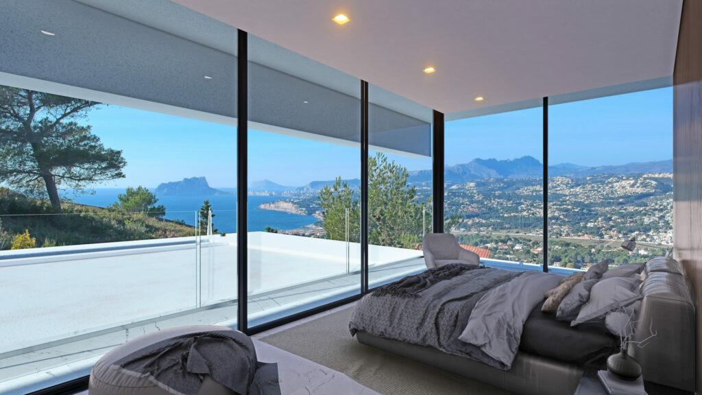 bedroom, terrace, sea view