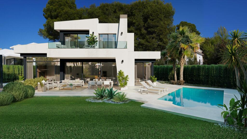 villa, terrace, pool, garden, backyard