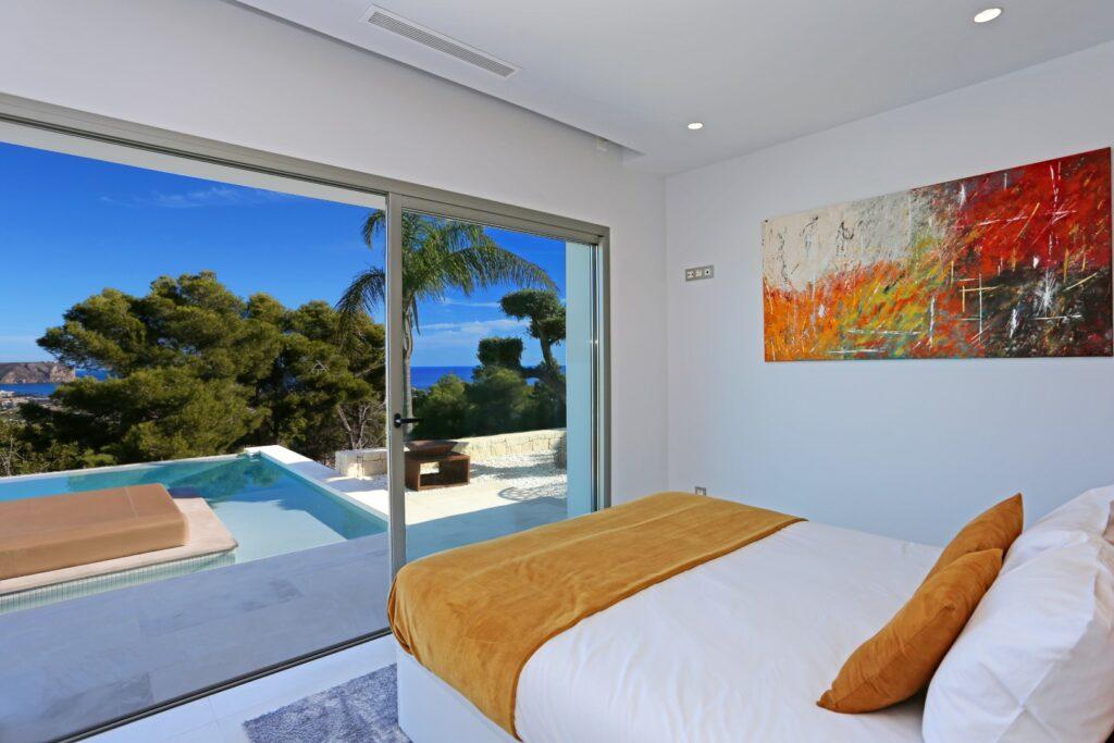 bedroom, sea view, pool, terrace