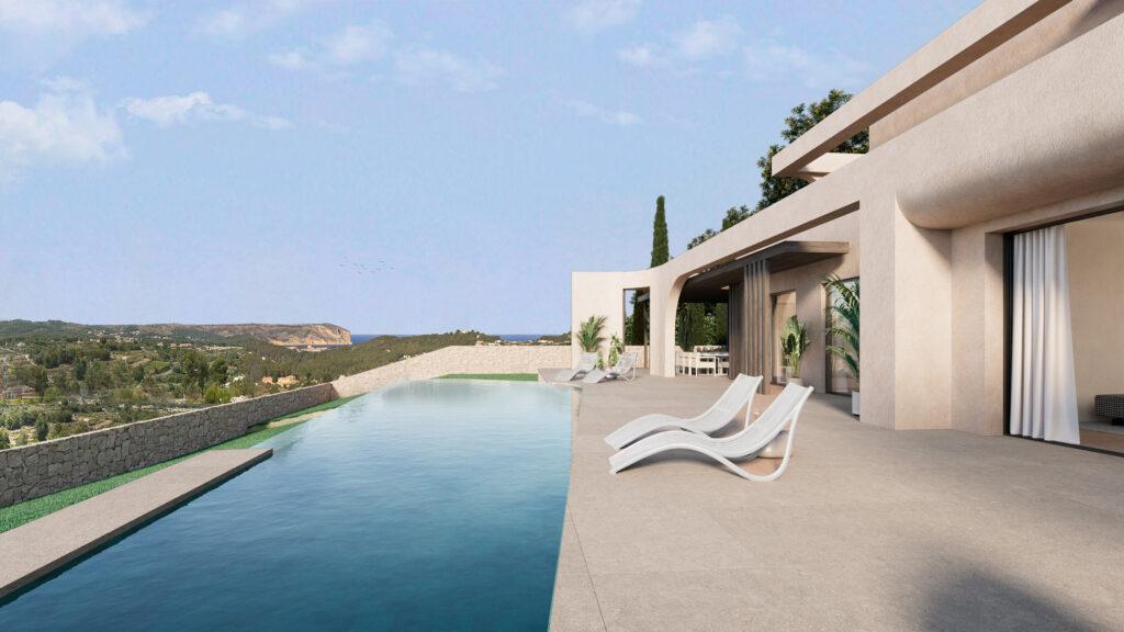 villa, terras, zwembad, tuin, uitzicht op de bergen, uitzicht op zee